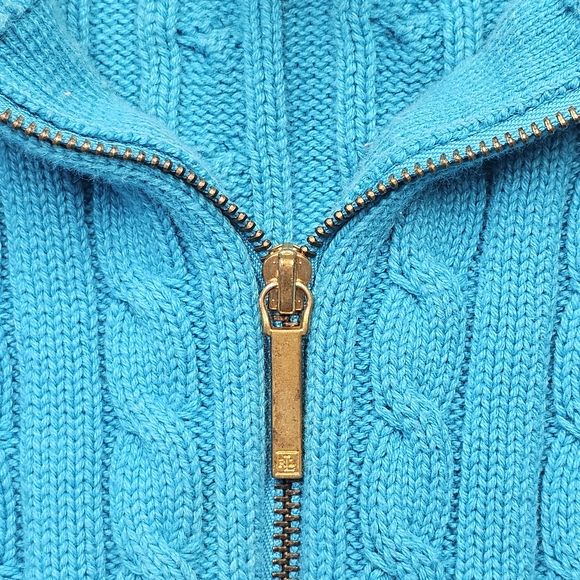 Lauren Ralph Lauren Cable Knit Full Zip Sweater L Blue RL Crest - Picture 8 of 16